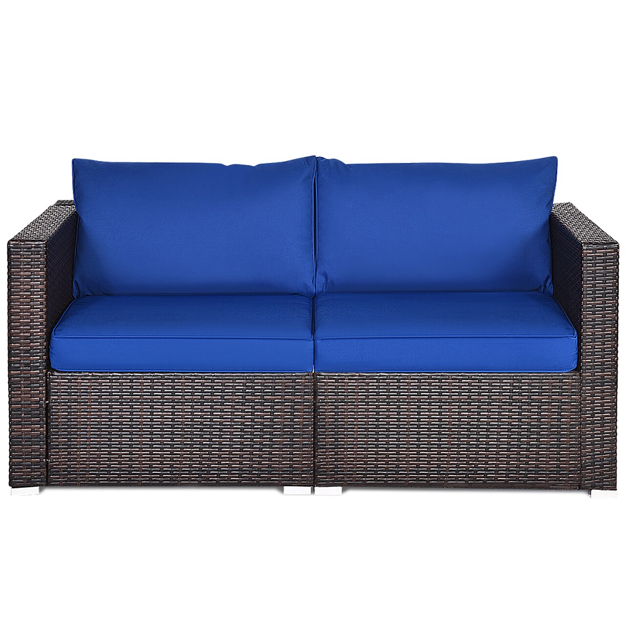 Costway 2PCS Patio Rattan Corner Sofa Sectional Furniture Set Black Cushion Black\Red